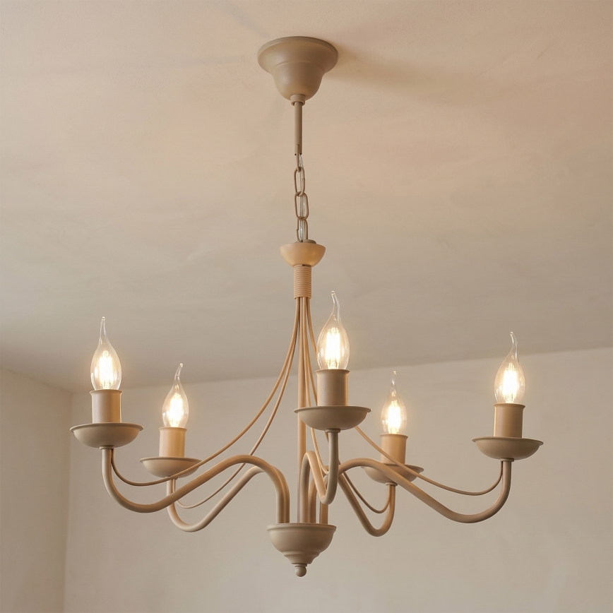 Kroonluchter aan ketting ANTON 5xE14/60W/230V beige
