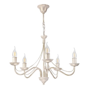 Kroonluchter aan ketting ANTON 5xE14/60W/230V witte patina