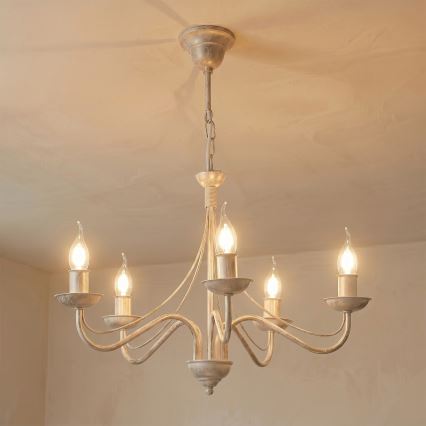 Kroonluchter aan ketting ANTON 5xE14/60W/230V witte patina