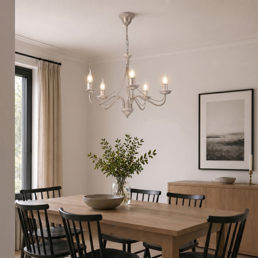 Kroonluchter aan ketting ANTON 5xE14/60W/230V witte patina