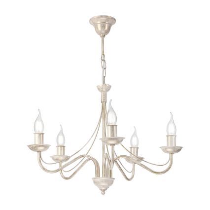 Kroonluchter aan ketting ANTON 5xE14/60W/230V witte patina