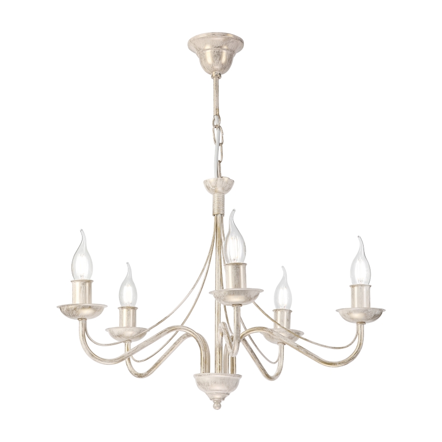 Kroonluchter aan ketting ANTON 5xE14/60W/230V witte patina