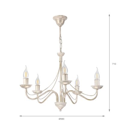 Kroonluchter aan ketting ANTON 5xE14/60W/230V witte patina