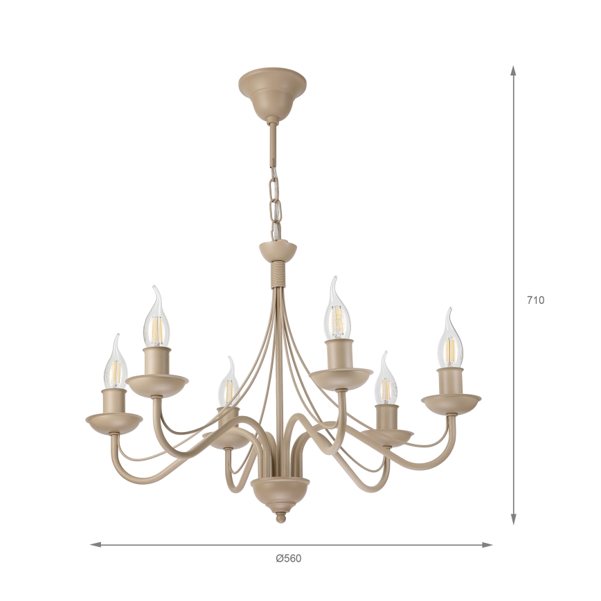 Kroonluchter aan ketting ANTON 6xE14/60W/230V beige