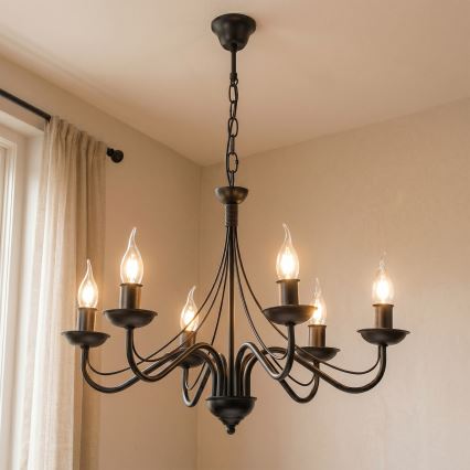Kroonluchter aan ketting ANTON 6xE14/60W/230V zwart