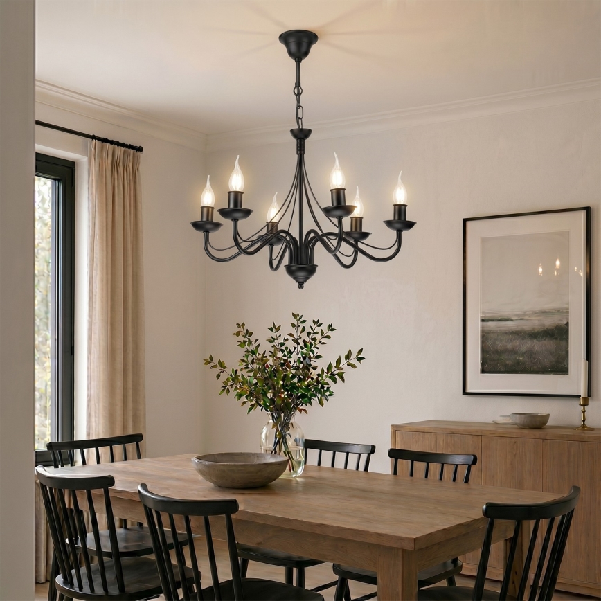 Kroonluchter aan ketting ANTON 6xE14/60W/230V zwart