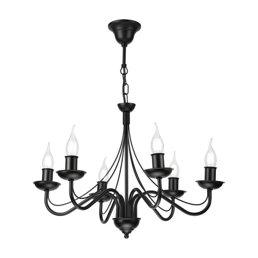 Kroonluchter aan ketting ANTON 6xE14/60W/230V zwart