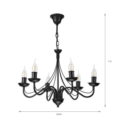 Kroonluchter aan ketting ANTON 6xE14/60W/230V zwart