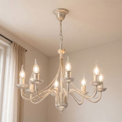 Kroonluchter aan ketting ANTON 8xE14/60W/230V witte patina