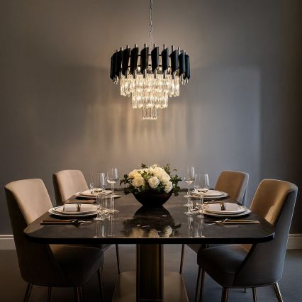 Kroonluchter aan ketting CRISTAL 5xE14/10W/230V Ø 38 cm zwart/mat chroom