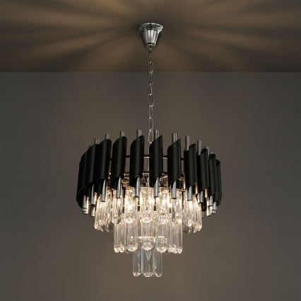 Kroonluchter aan ketting CRISTAL 5xE14/10W/230V Ø 38 cm zwart/mat chroom