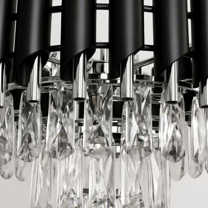 Kroonluchter aan ketting CRISTAL 5xE14/10W/230V Ø 38 cm zwart/mat chroom