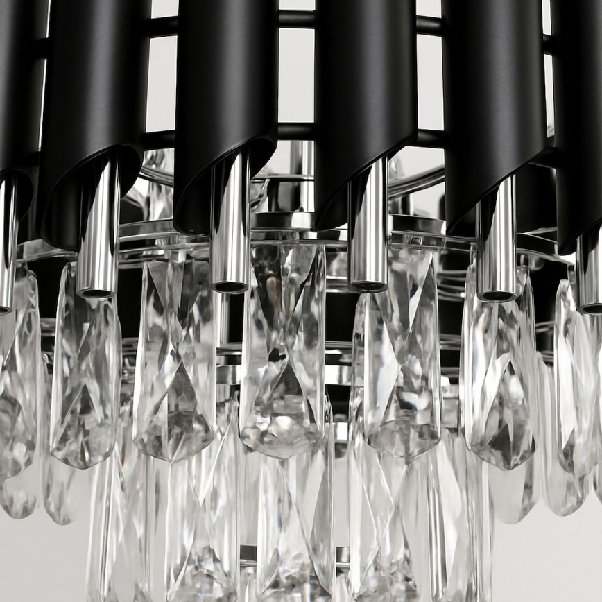Kroonluchter aan ketting CRISTAL 5xE14/10W/230V Ø 38 cm zwart/mat chroom