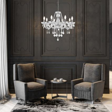 Kroonluchter aan ketting CRISTALLO 8xE14/60W/230V glanzend chroom