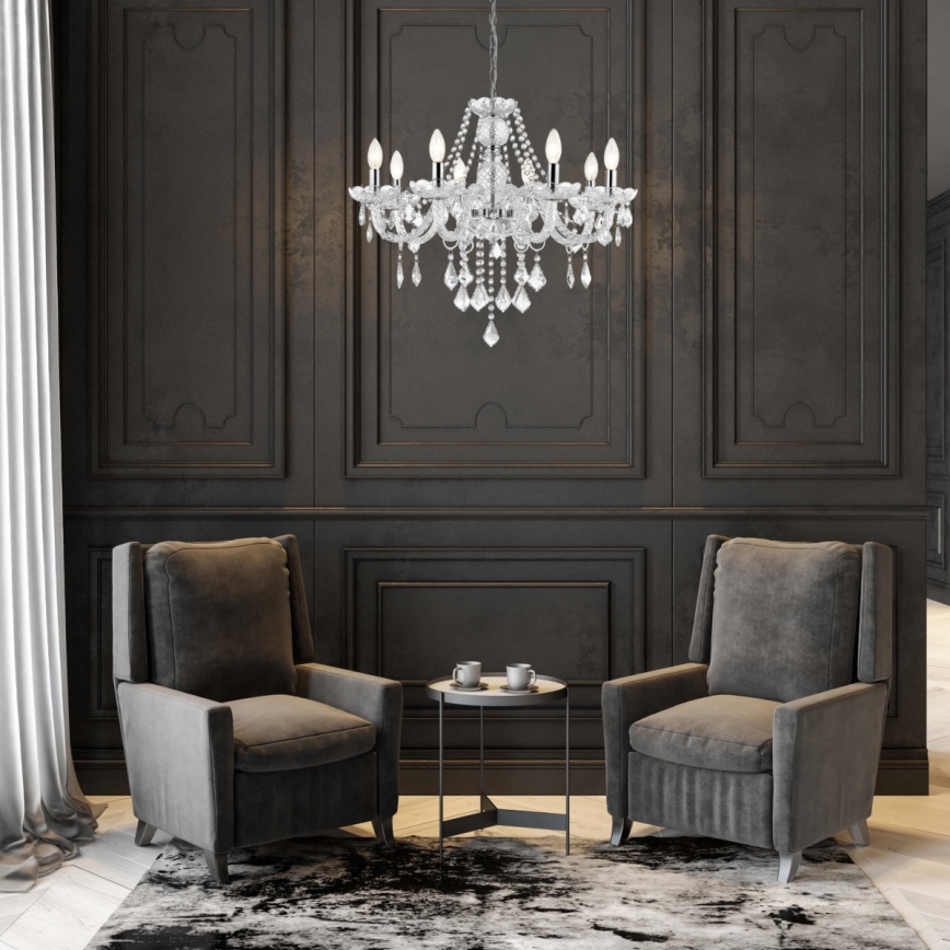 Kroonluchter aan ketting CRISTALLO 8xE14/60W/230V glanzend chroom