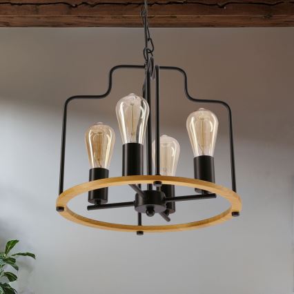 Kroonluchter aan ketting DATUS 4xE27/40W/230V zwart/bruin