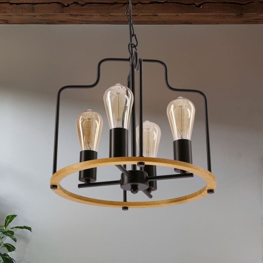 Kroonluchter aan ketting DATUS 4xE27/40W/230V zwart/bruin
