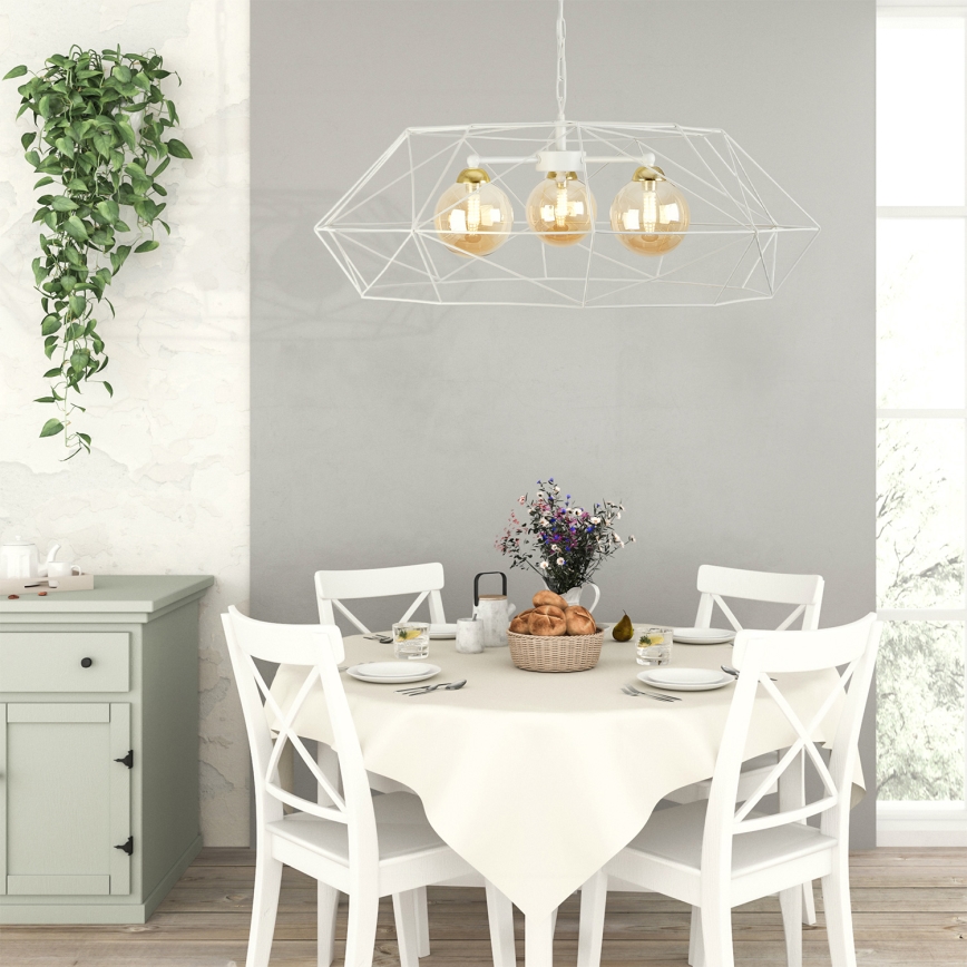 Kroonluchter aan ketting DEXA 3xG9/10W/230V crème/goud/rookbeige