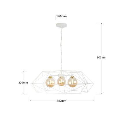 Kroonluchter aan ketting DEXA 3xG9/10W/230V crème/goud/rookbeige