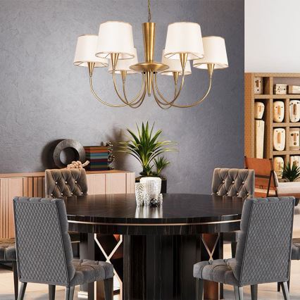 Kroonluchter aan ketting PARDO 6xE27/40W/230V goud/crème