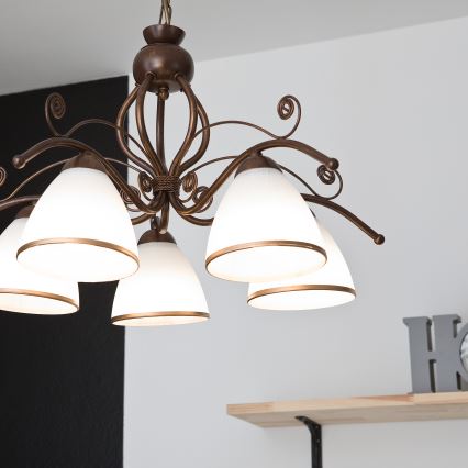 Kroonluchter aan ketting RETRO II 5xE27/60W/230V brons patina