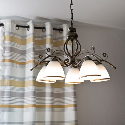 Kroonluchter aan ketting RETRO II 5xE27/60W/230V met zwarte patina