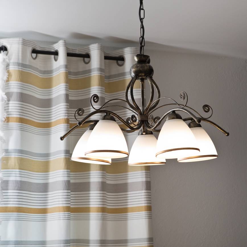 Kroonluchter aan ketting RETRO II 5xE27/60W/230V met zwarte patina