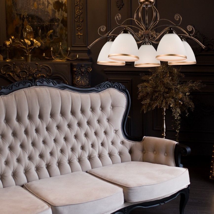 Kroonluchter aan ketting RETRO II 5xE27/60W/230V met zwarte patina