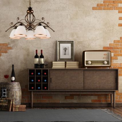 Kroonluchter aan ketting RETRO II 5xE27/60W/230V met zwarte patina