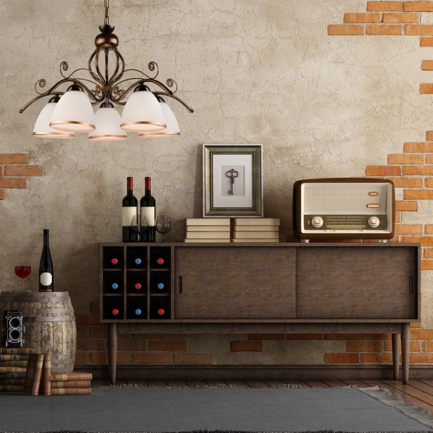 Kroonluchter aan ketting RETRO II 5xE27/60W/230V met zwarte patina