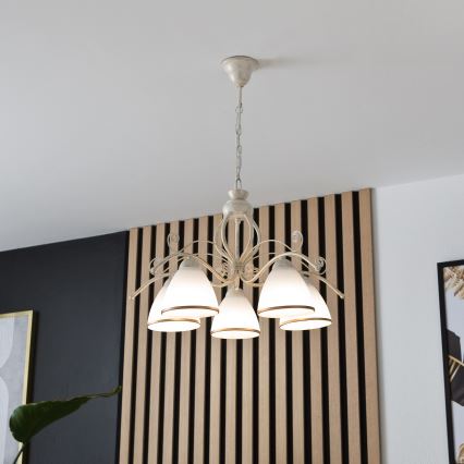 Kroonluchter aan ketting RETRO II 5xE27/60W/230V, witte patina