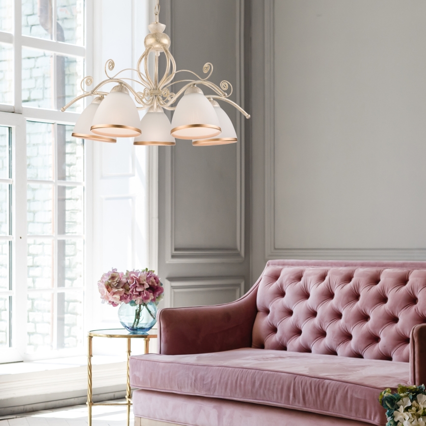 Kroonluchter aan ketting RETRO II 5xE27/60W/230V, witte patina