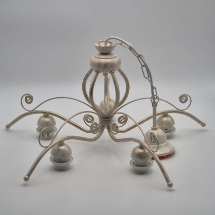 Kroonluchter aan ketting RETRO II 5xE27/60W/230V, witte patina