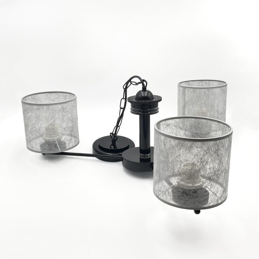 Kroonluchter aan ketting ROSA 3xE27/60W/230V zwart/grijs