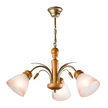 Kroonluchter aan ketting TULIPAN 3xE27/60W/230V beukenhout