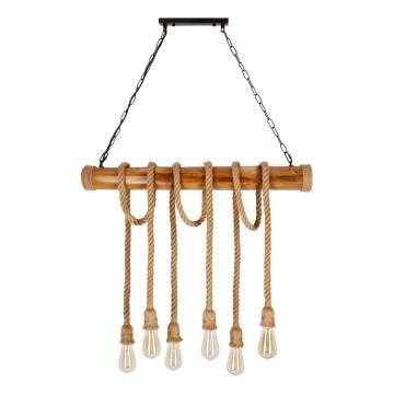 Kroonluchter aan ketting VINT 6xE27/40W/230V bamboe