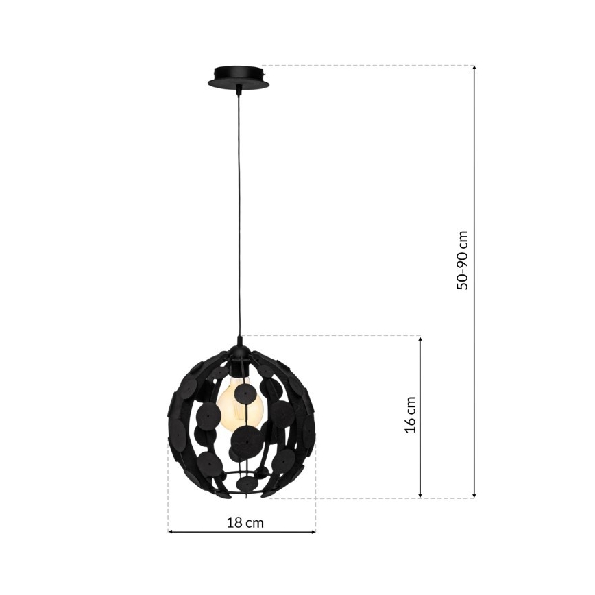 Kroonluchter aan koord GAIA 1xE27/60W/230V zwart Ø 18 cm
