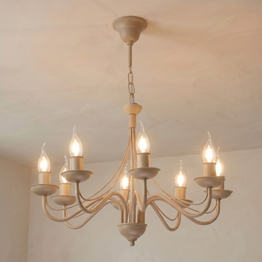 Kroonluchter ANTON aan ketting 8xE14/60W/230V beige