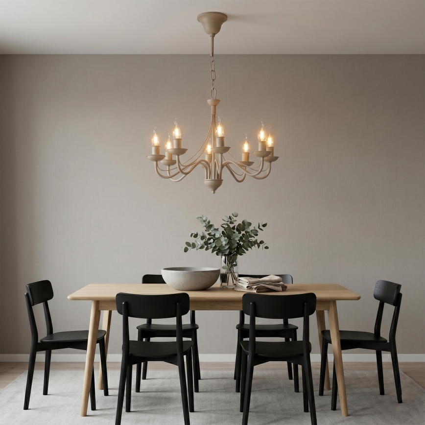 Kroonluchter ANTON aan ketting 8xE14/60W/230V beige