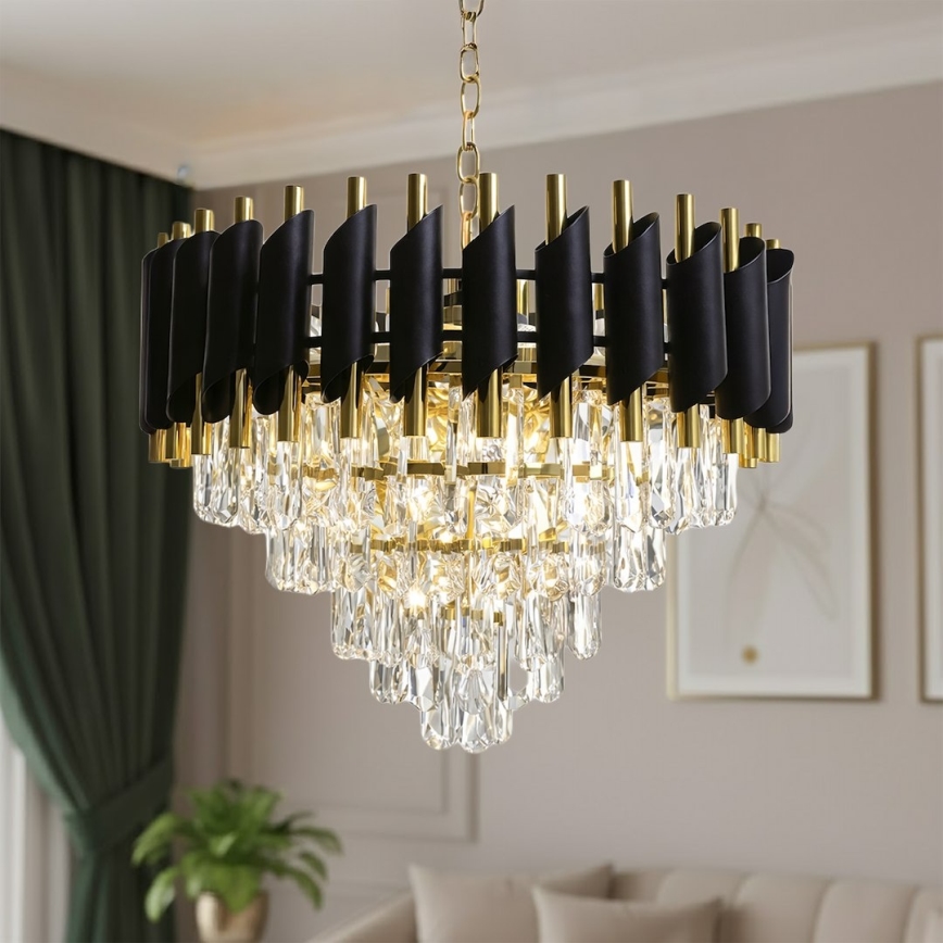 Kroonluchter CRISTAL met ketting 7xE14/10W/230V zwart/goud