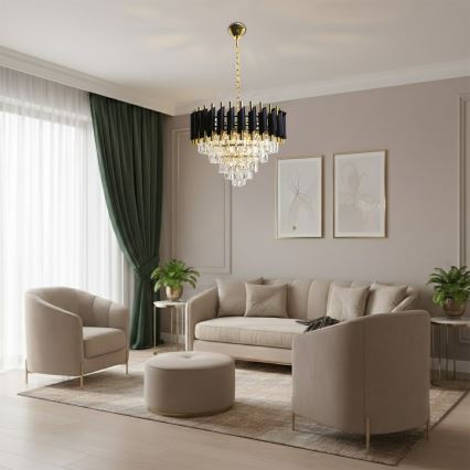Kroonluchter CRISTAL met ketting 7xE14/10W/230V zwart/goud