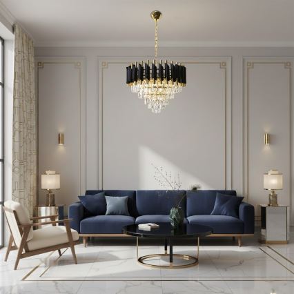 Kroonluchter CRISTAL met ketting 7xE14/10W/230V zwart/goud