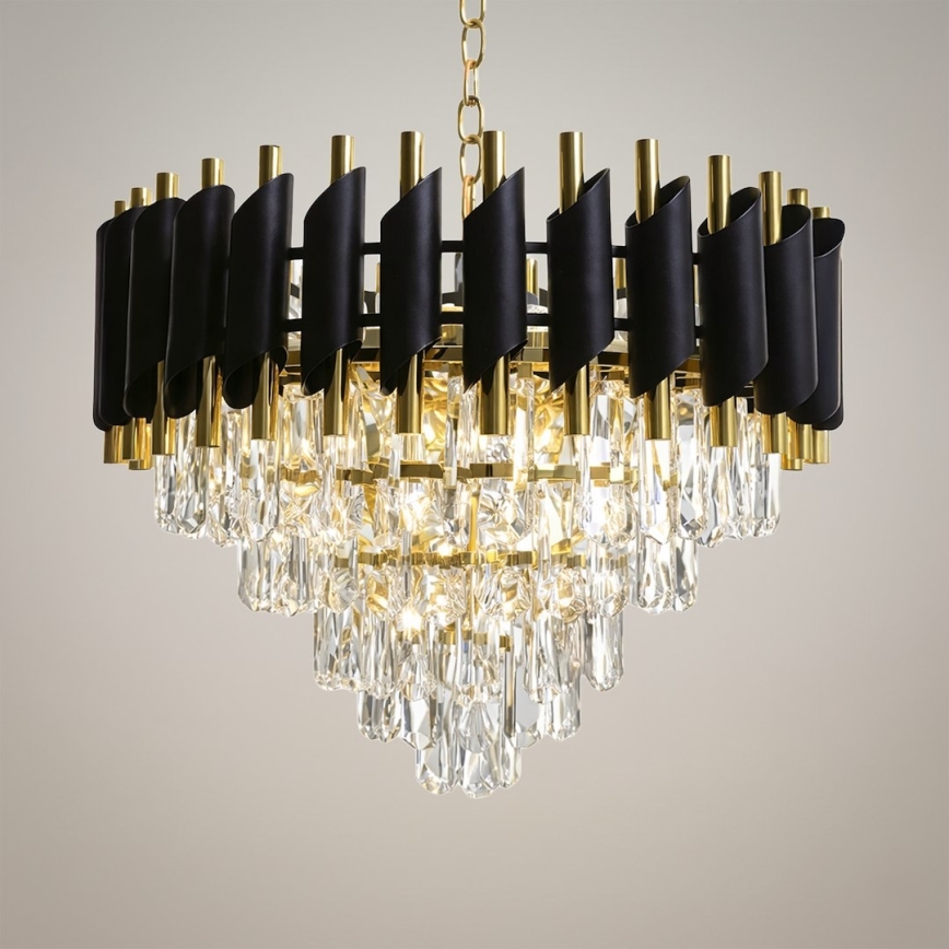 Kroonluchter CRISTAL met ketting 7xE14/10W/230V zwart/goud