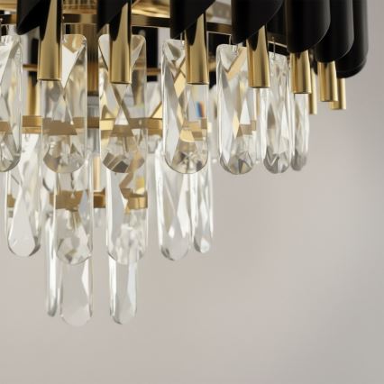 Kroonluchter CRISTAL met ketting 7xE14/10W/230V zwart/goud
