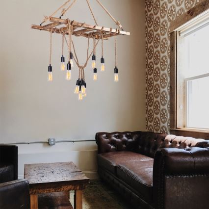 Kroonluchter EREBOS met kabelophanging 12xE27/40W/230V bruin