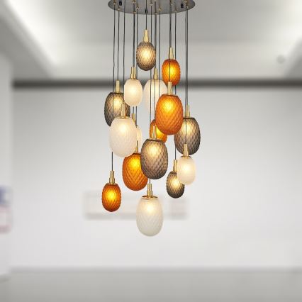 Kroonluchter met kabelophanging CACTUS 16xG9/5W/230V koper/grijs/wit