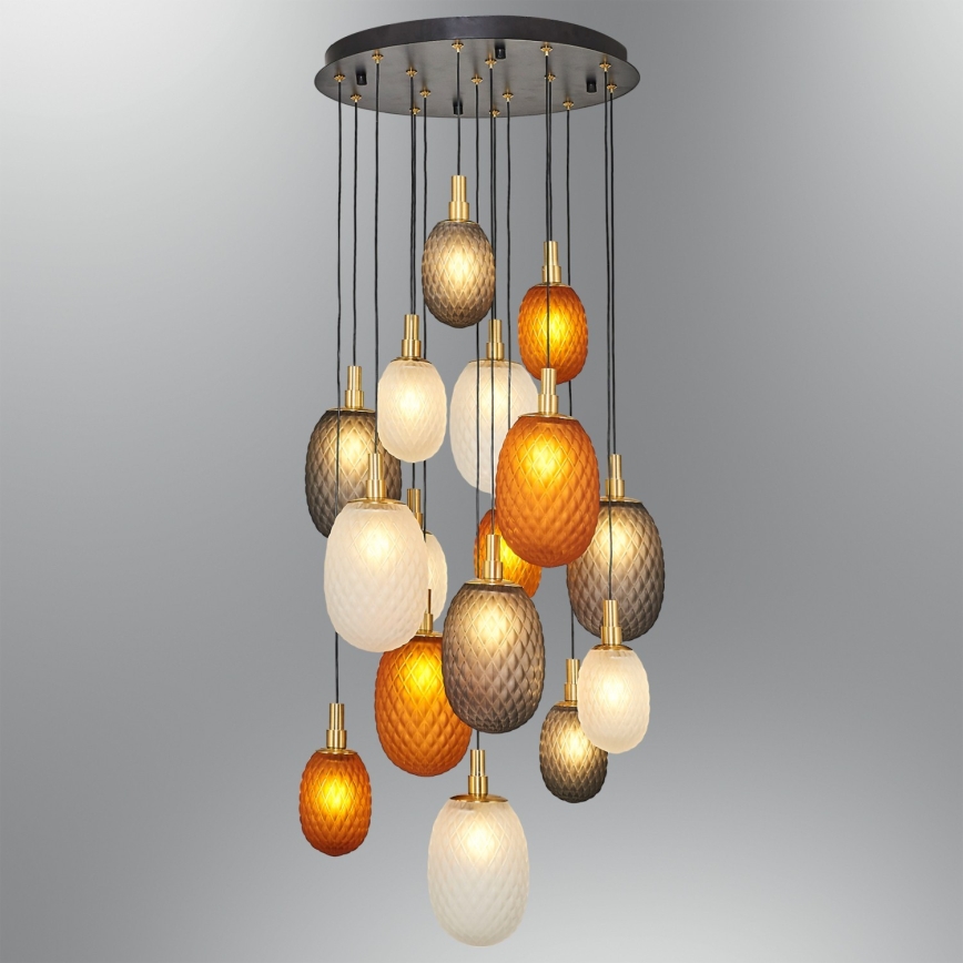 Kroonluchter met kabelophanging CACTUS 16xG9/5W/230V koper/grijs/wit