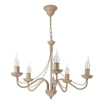 Kroonluchter met ketting ANTON 5xE14/60W/230V beige