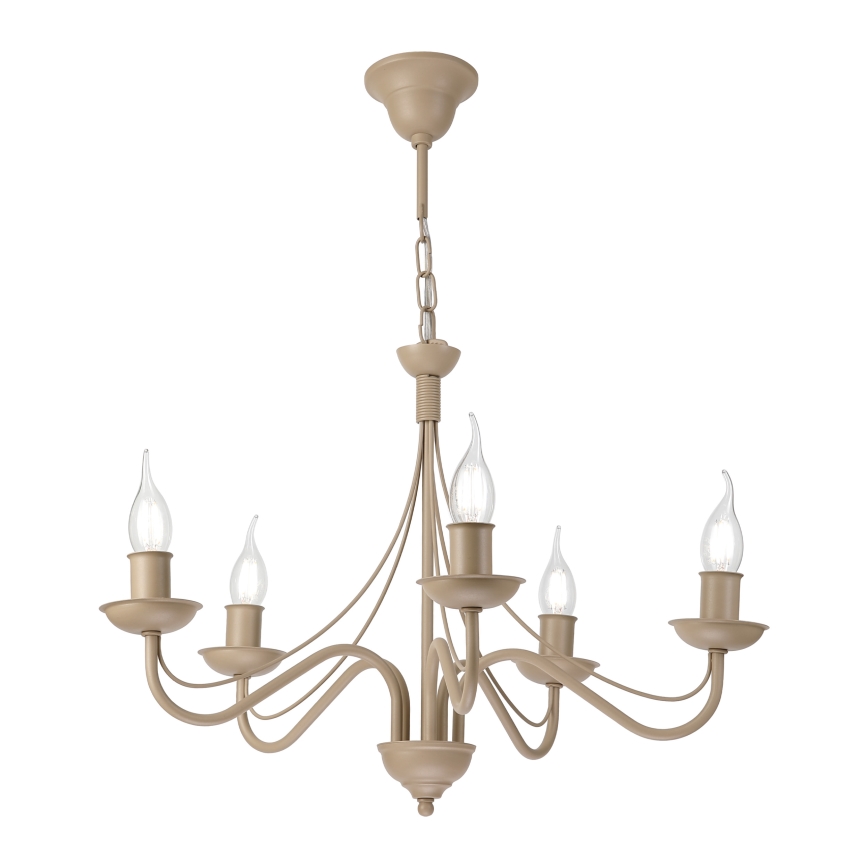 Kroonluchter met ketting ANTON 5xE14/60W/230V beige