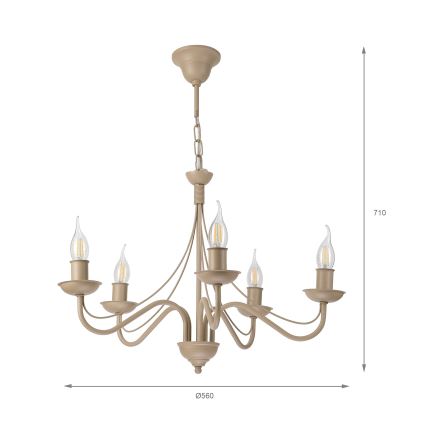 Kroonluchter met ketting ANTON 5xE14/60W/230V beige